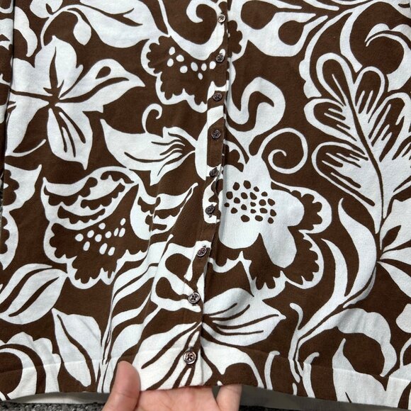 Tommy Bahama Women's Large Brown & White Floral Button Front Cardigan - Picture 4 of 9